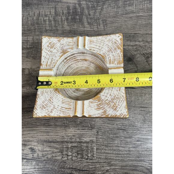 Vintage Royal Haeger Ashtray Square Gold Tweed White Swirl MCM Retro Atomic 7” - Picture 8 of 11